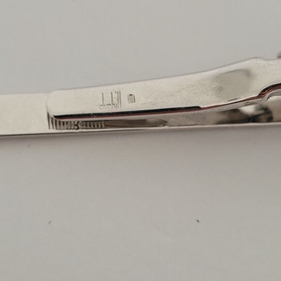 Dunhill Vintage Two Tone Tie Clasp Clip Bar Silver Gold Retro Logo Minimalistic - Picture 3 of 6
